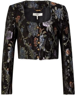 Chloé Floral-Brocade Woven Cropped Jacket - Black