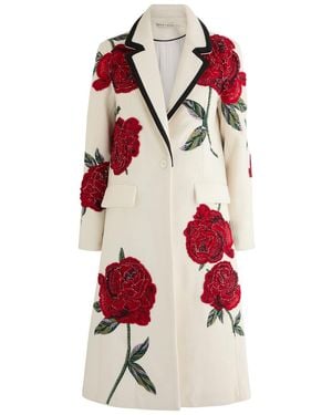 Alice + Olivia Ivan Embellished Floral Appliquéd Felt Coat - Red