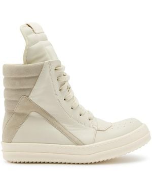 Rick Owens Geobasket Paneled Leather Sneakers - Natural