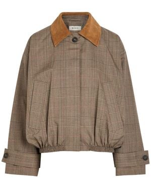 Rohe Houndstooth Wool And Suede Jacket - Brown