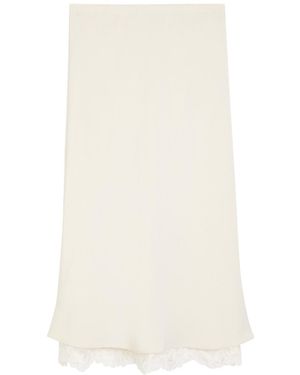 Maria McManus Lace-Hem Satin-Twill Midi Skirt - Natural