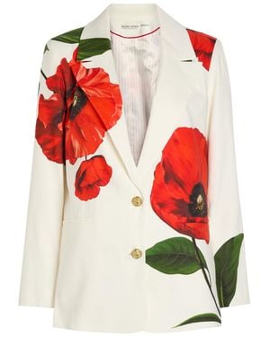 Alice + Olivia Elna Floral-Print Linen-Blend Blazer - Red