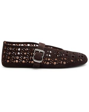 Alaïa Vienne Cut-Out Suede Ballet Flats - Brown