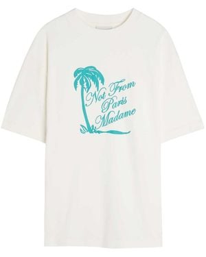 Drole de Monsieur Slogan Palmiers Printed Cotton T-Shirt - Blue