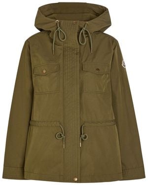 Moncler Serin Hooded Drawstring Waxed Poplin Parka Jacket - Green