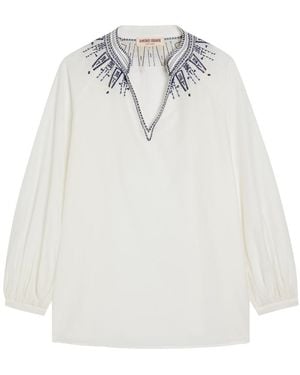 Emporio Sirenuse Illizia Embroidered Cotton-Blend Blouse - White