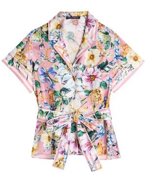 Dolce & Gabbana Belted Floral Silk-Twill Blouse - White