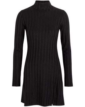 Reformation Libra Subtle-Stripe Stretch-Jersey Mini Dress - Black