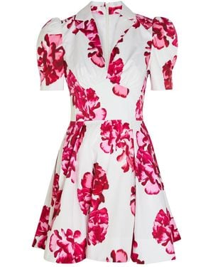 Rebecca Vallance Damask Floral-Print Stretch-Cotton Mini Dress - Red