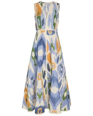 Emporio Sirenuse Clodette Printed Cotton And Linen-Blend Midi Dress - Blue