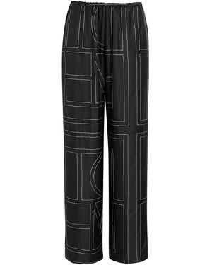 TOTEME Logo-Embroidered Silk-Satin Pants - Black