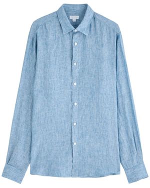 Sunspel Linen Shirt - Blue