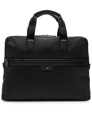 BOSS Logo Woven Shell Briefcase - Black