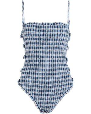Damson Madder Betty Printed Smocked Swimsuit - Blue