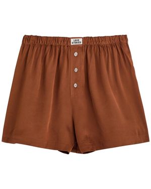 Love Stories James Satin Pajama Shorts - Brown