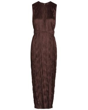 STAUD Mizu Belted Plissé Midi Dress - Brown