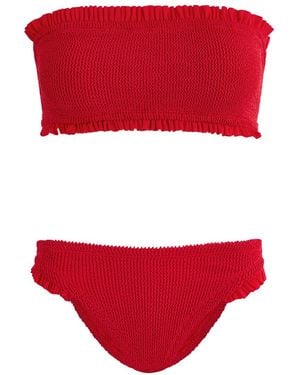 Hunza G Tracey Ruffled Seersucker Bandeau Bikini - Red