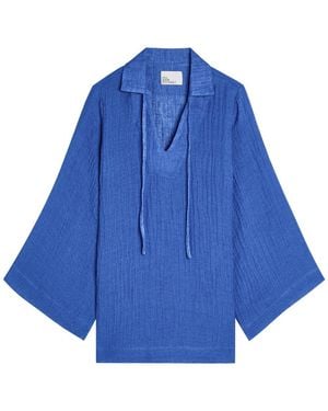 Lisa Marie Fernandez V-Neck Linen-Blend Tunic - Blue