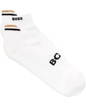 BOSS Striped-Intarsia Cotton-Blend Trainer Socks - White