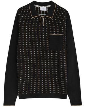 Percival Kihara Striped Cotton Polo Shirt - Black