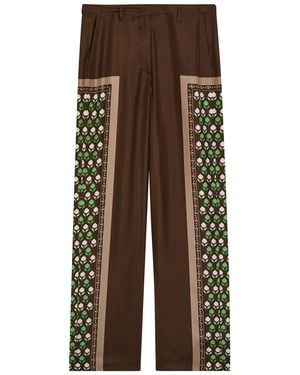 Tory Burch Printed Straight-Leg Silk Pants - Brown