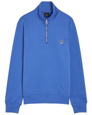 Paul Smith Appliquéd Half-Zip Cotton Sweatshirt - Blue