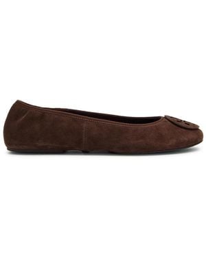 Tory Burch Reva Travel Logo Suede Ballet Flats - Brown