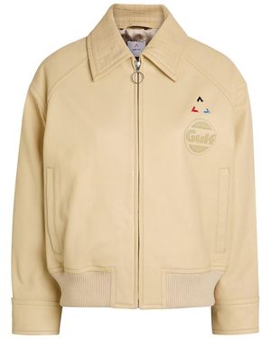 AN-Y1 Logo-Appliquéd Leather Bomber Jacket - Natural