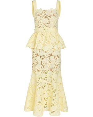 Self-Portrait Belted Floral Guipure-Lace Midi Dress - Yellow