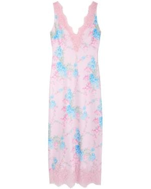 LoveShackFancy Floral Printed Satin Maxi Dress - White