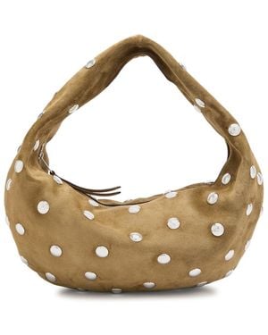 KHAITE Olivia Medium Studded Suede Top Handle Bag - Metallic