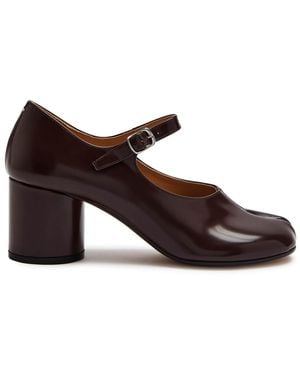 Maison Margiela Tabi Mary Jane 60 Glossed Leather Court Shoes - Brown