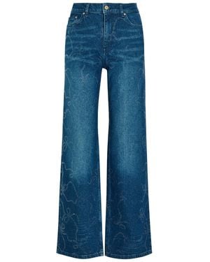 LoveShackFancy Dessa Embellished Bow Wide-Leg Jeans - Blue