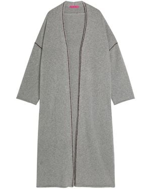 The Elder Statesman Glacier Ribbed Striped-Trim Cashmere Robe - Gray