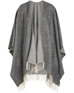 Eileen Fisher Fringed Brushed Cotton-Blend Poncho - Grey