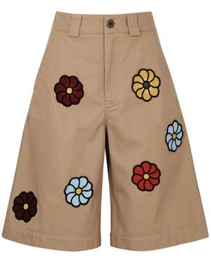 Moncler Genius 1 Jw Anderson Floral Cotton Shorts - Natural