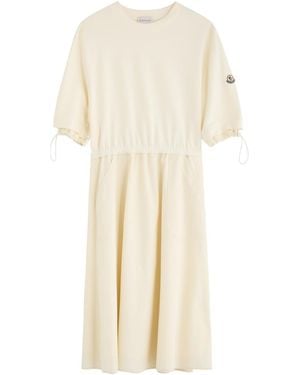 Moncler Abito Cotton And Woven Midi Dress - Natural
