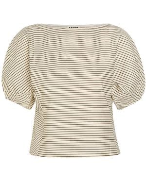 STAUD Didi Striped Stretch-Cotton Top - White
