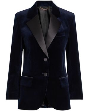 Victoria Beckham Satin-Trim Velvet Blazer - Blue