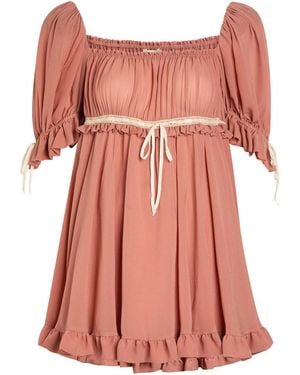 Chloé Gathered Silk-Georgette Mini Dress - Pink