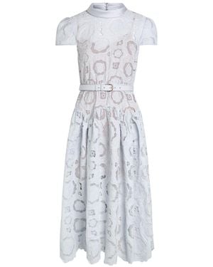 Self-Portrait Belted Floral Lace Midi Dress - White