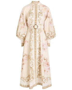 Zimmermann Hypnotic Floral-Print Linen Midi Shirt Dress - Natural