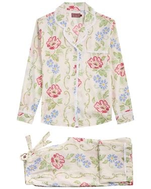 Desmond & Dempsey Dorothea Printed Cotton Pyjama Set - White