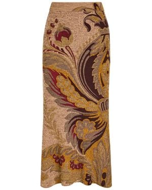 Etro Floral-Intarsia Ribbed Wool Midi Skirt - Brown