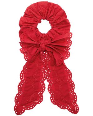 Damson Madder Broderie-Anglaise Cotton Scrunchie - Red
