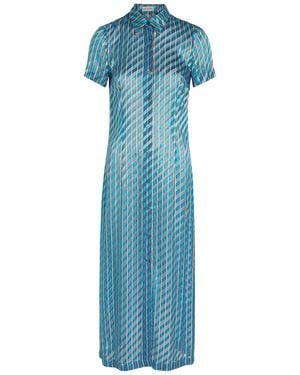 Dries Van Noten Doud Bis Striped Dévore Midi Shirt Dress - Blue