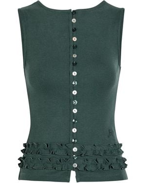 Damson Madder Ember Ribbed Ruffle-Trim Cotton-Blend Tank - Green