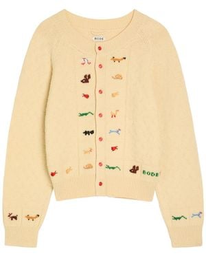 Bode Zoologist Embroidered Merino Wool-Blend Cardigan - Natural