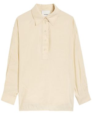 Nanushka Linka Crinkled Poplin Polo Shirt - Natural
