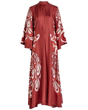 La DoubleJ Magnifico Printed Silk-Twill Dress - Red